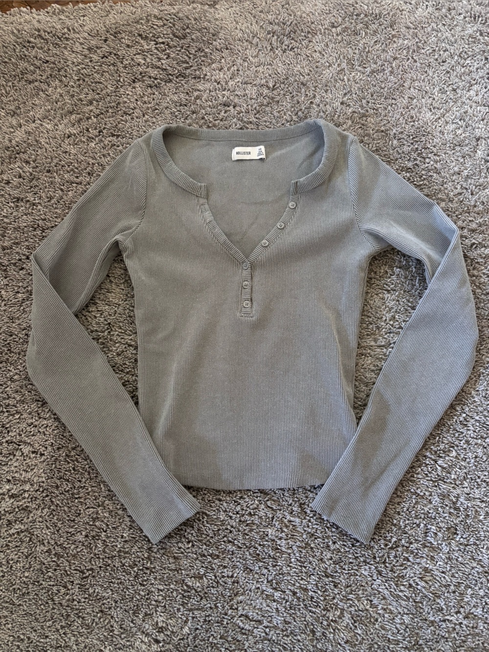 Hollister Ribbed Soft Brushed Gray Henley Short Long Sleeve Womens Size XS